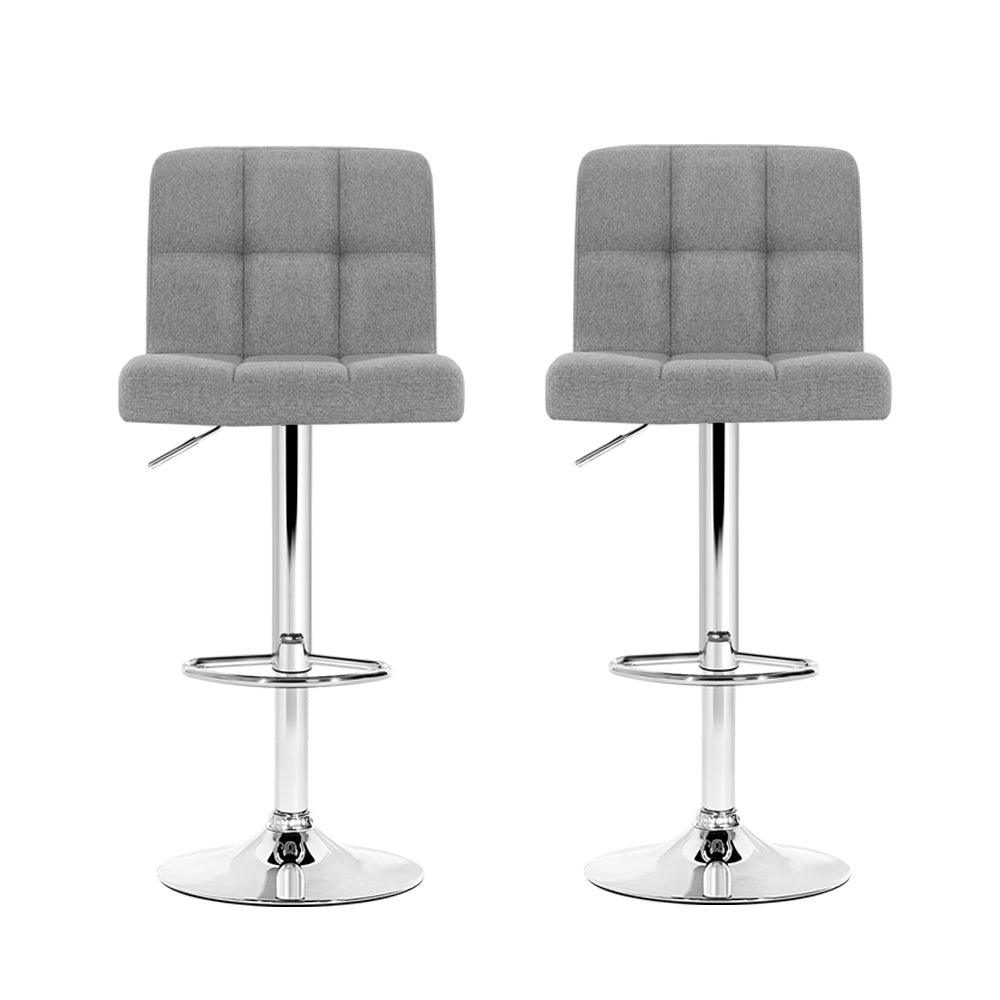 2x Bar Stools Fabric Gas Lift Grey