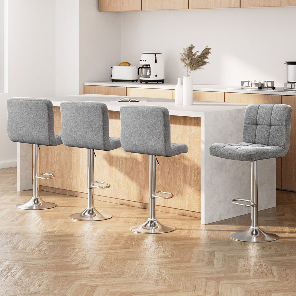 4x Bar Stools Leather Gas Lift Grey
