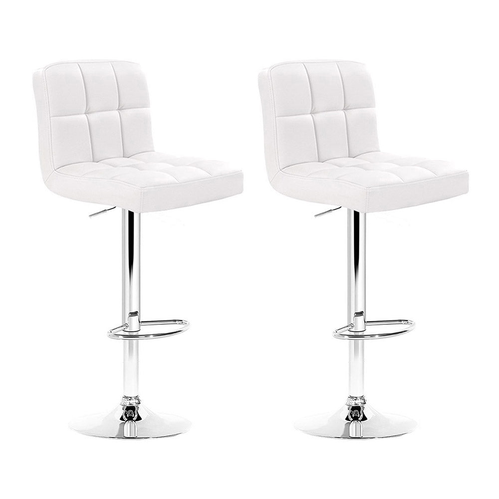 2x Bar Stools Leather Gas Lift White