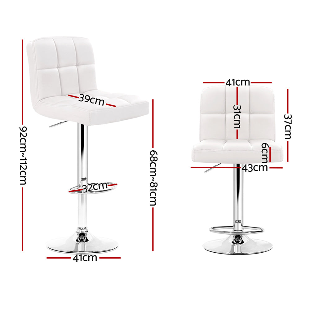 2x Bar Stools Leather Gas Lift White