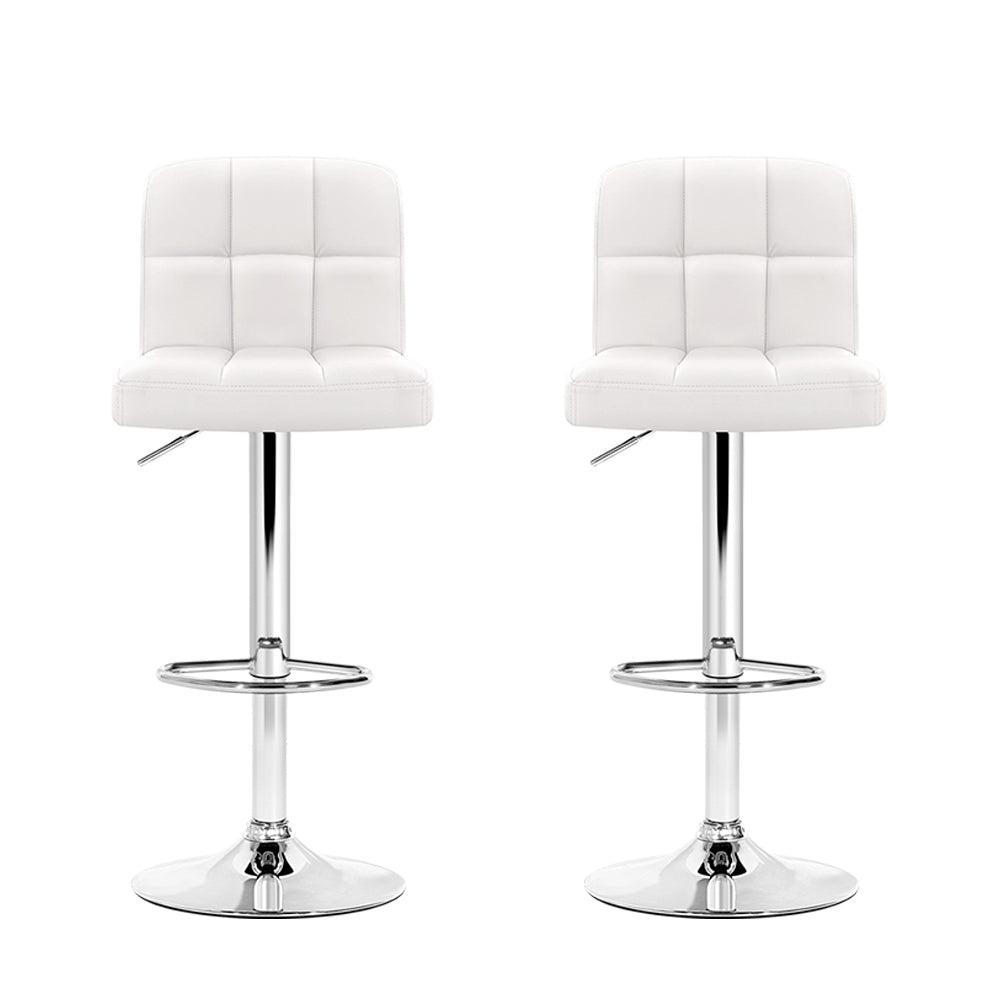 2x Bar Stools Leather Gas Lift White