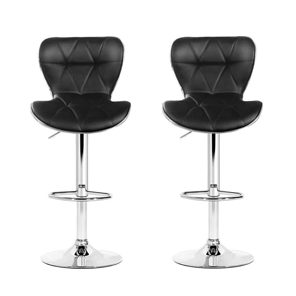 2x Bar Stools Gas Lift Leather Seat Black