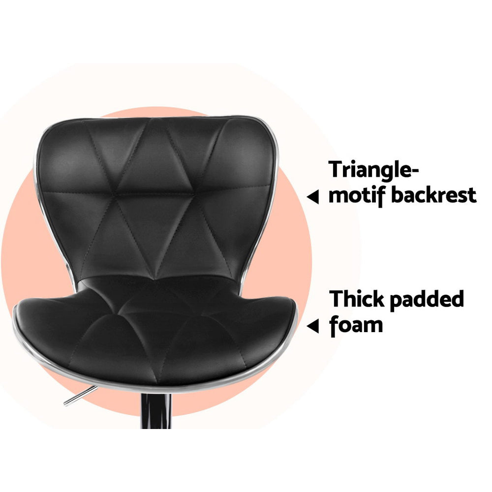 2x Bar Stools Gas Lift Leather Seat Black