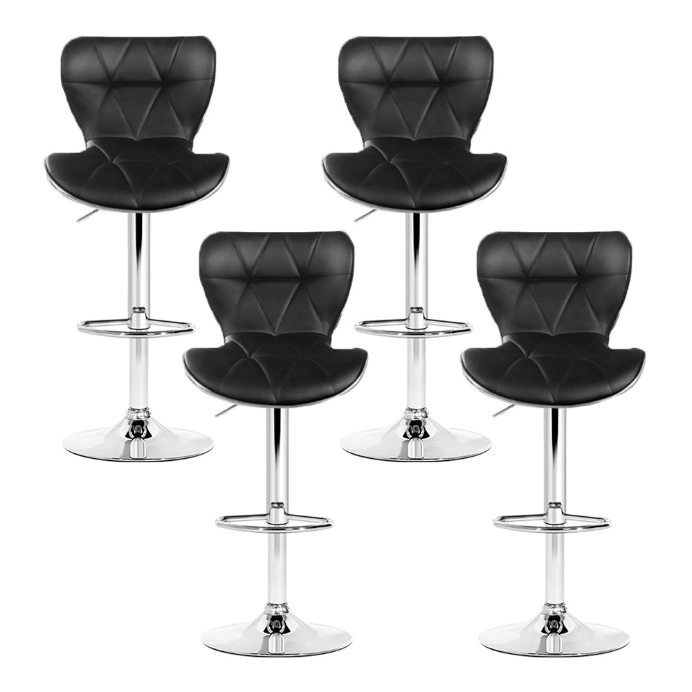 4x Bar Stools Gas Lift Leather Seat Black