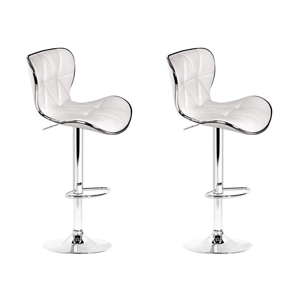 2x Bar Stools Gas Lift Leather Seat White