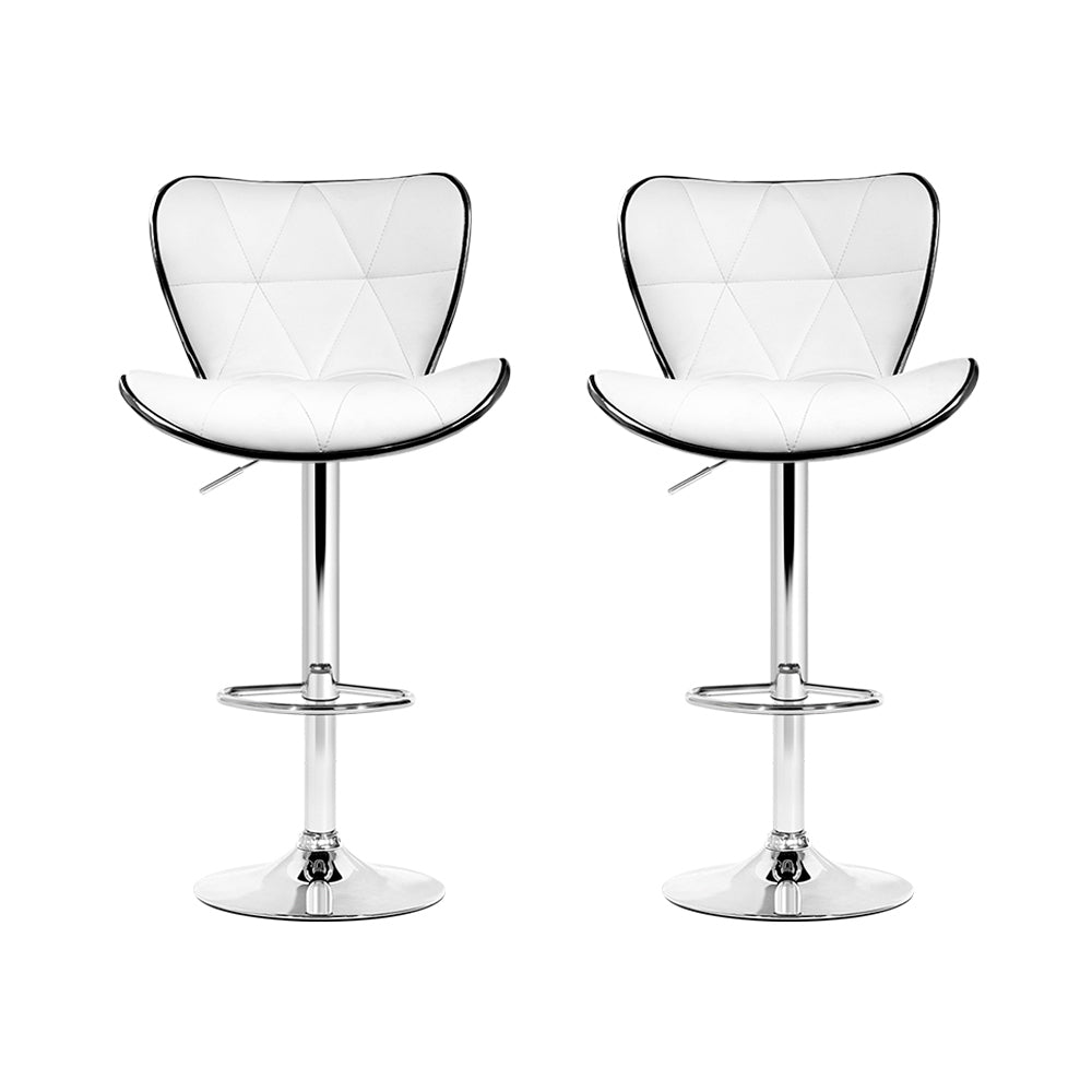 2x Bar Stools Gas Lift Leather Seat White