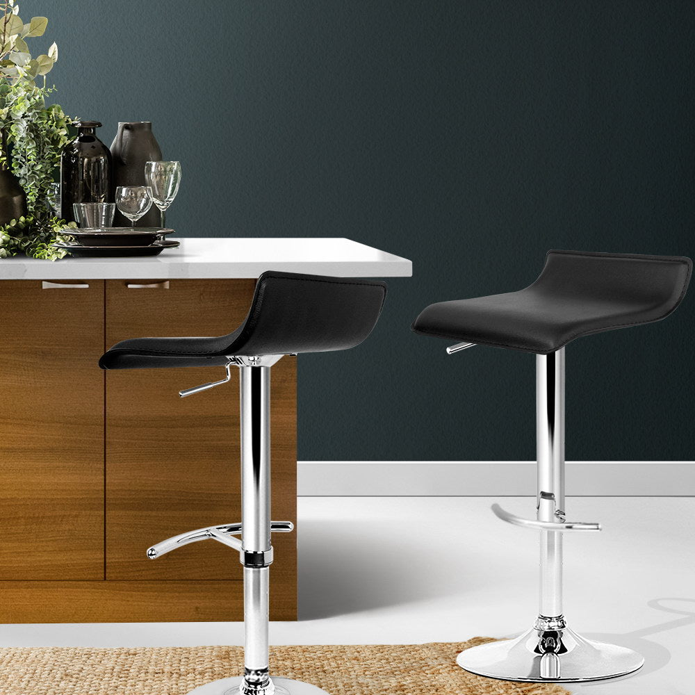2x Bar Stools Adjustable Gas Lift Chairs Black