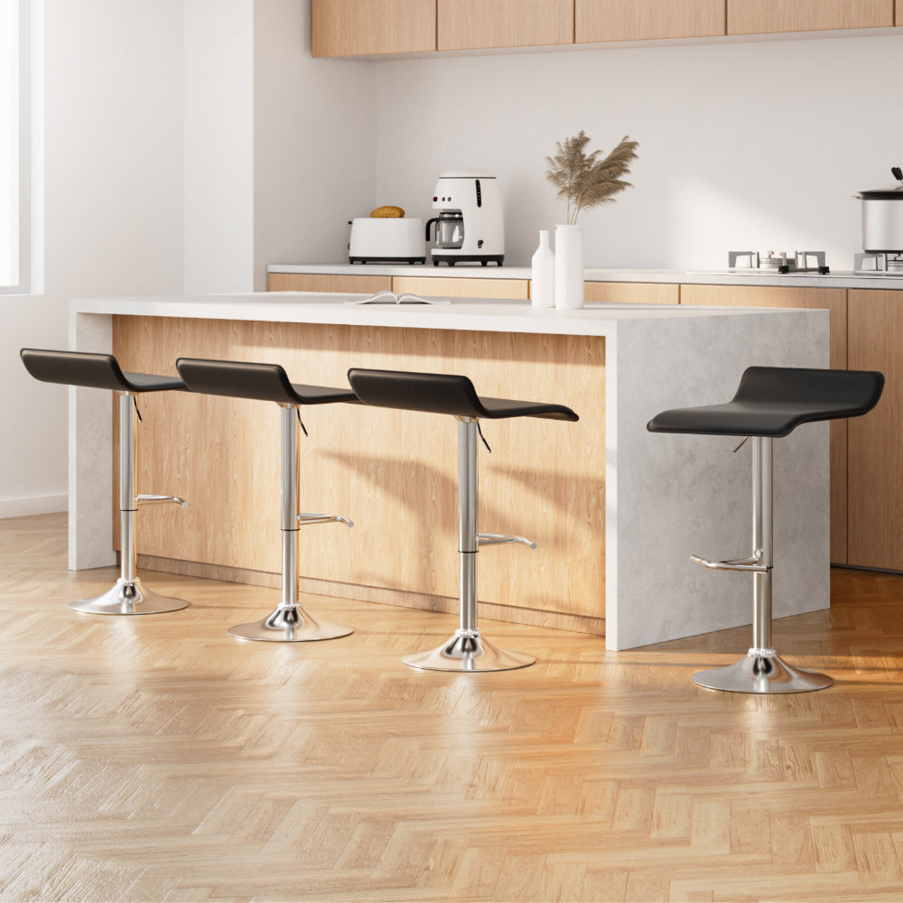 4x Bar Stools Adjustable Gas Lift Chairs Black