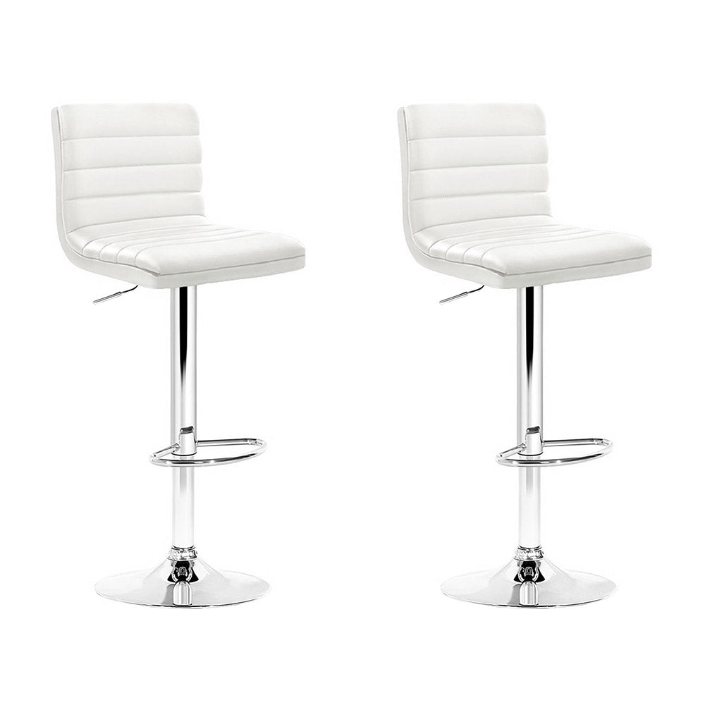2x Bar Stools Padded Leather Gas Lift White