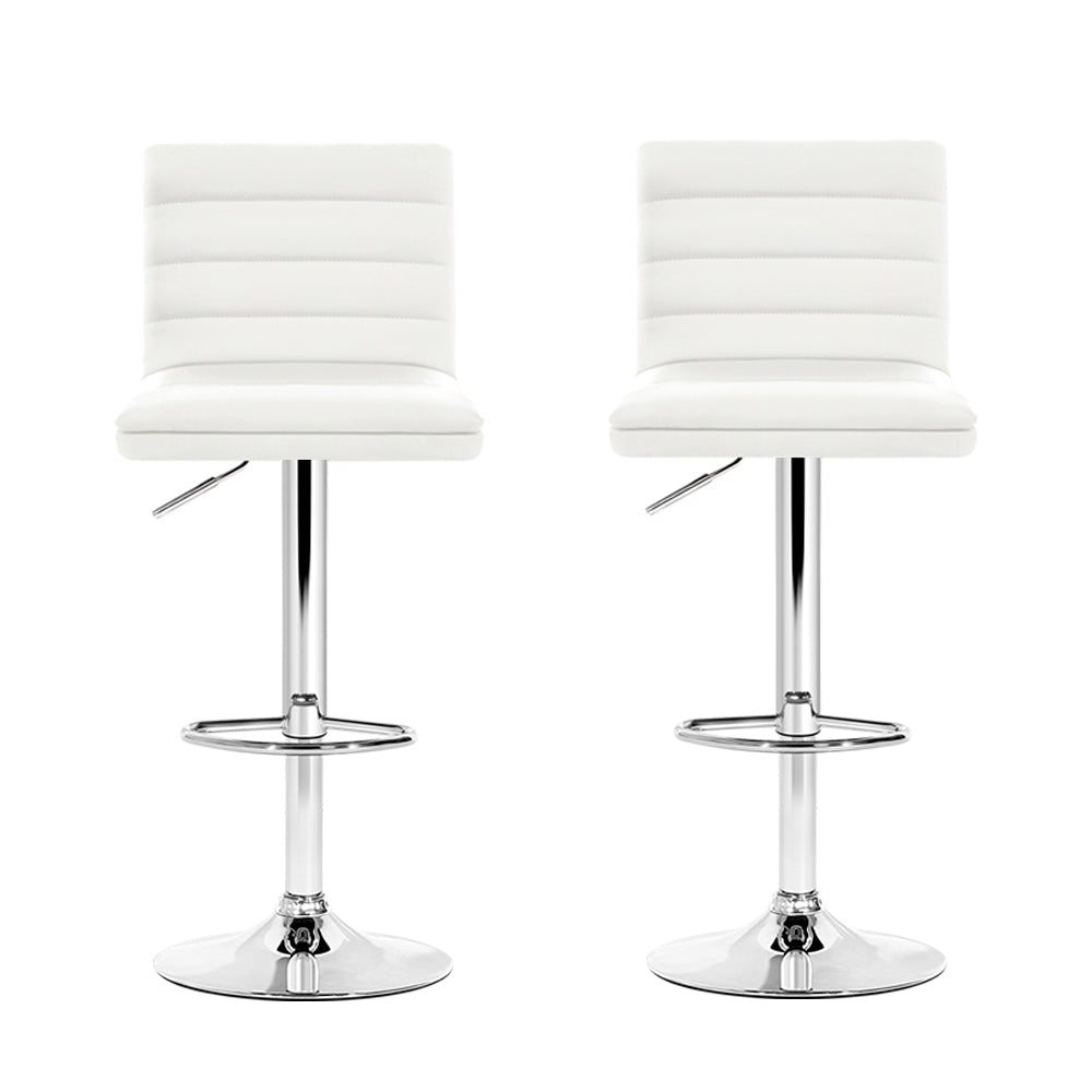 2x Bar Stools Padded Leather Gas Lift White