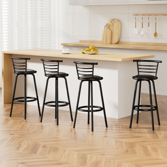 4x Bar Stools Swivel Leather Padded Metal