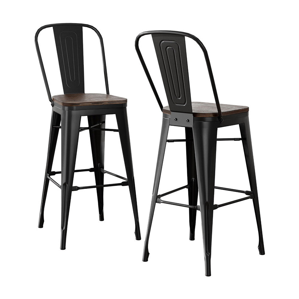 2x Metal Bar Stools Wooden Seat Retro Counter Stool