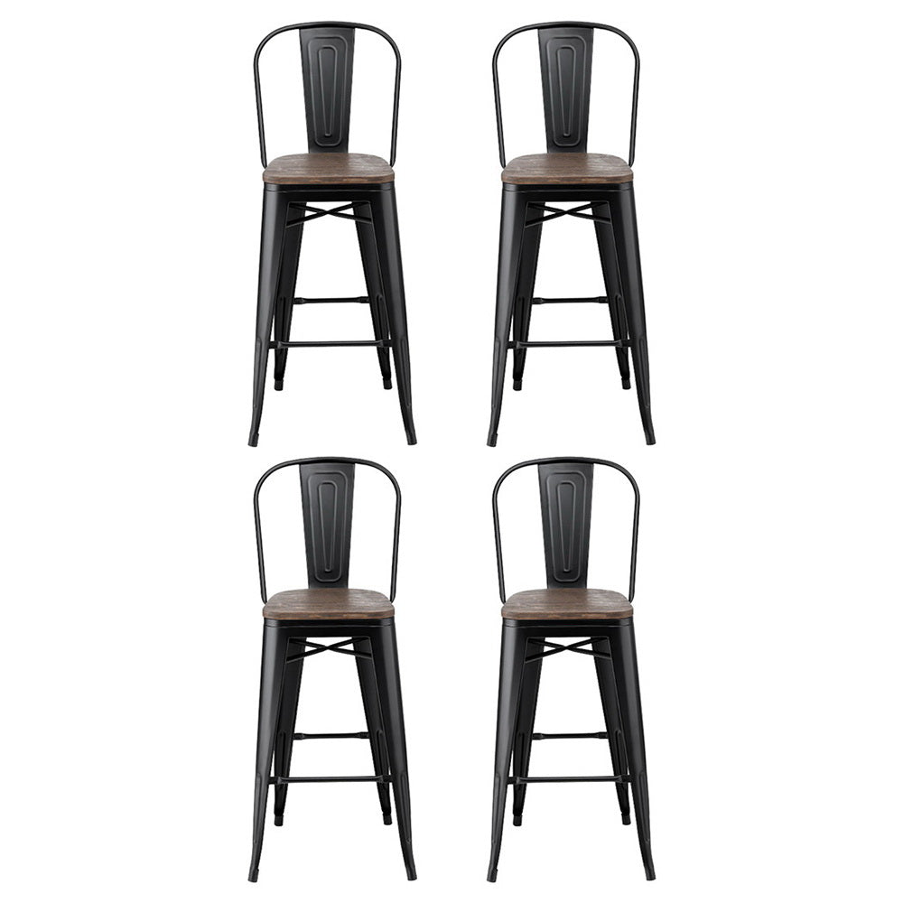 4x Metal Bar Stools Wooden Seat Retro Counter Stool