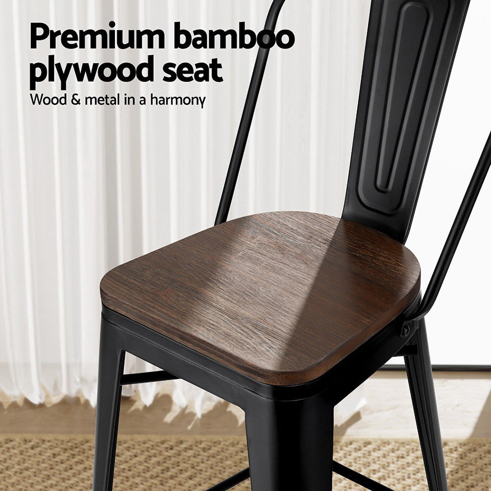 4x Metal Bar Stools Wooden Seat Retro Counter Stool