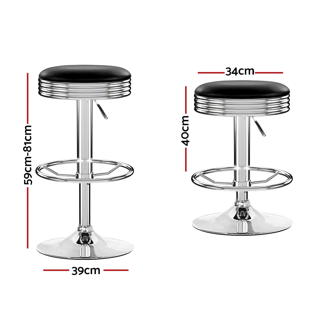 4x Bar Stools Leather Padded Gas Lift Silver