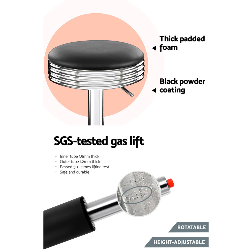 4x Bar Stools Leather Padded Gas Lift Silver