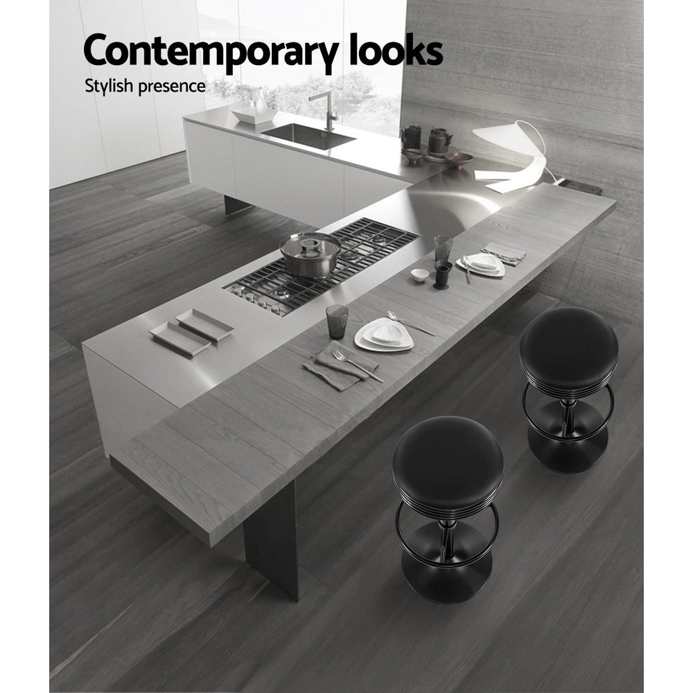 2x Bar Stools Leather Padded Gas Lift Black