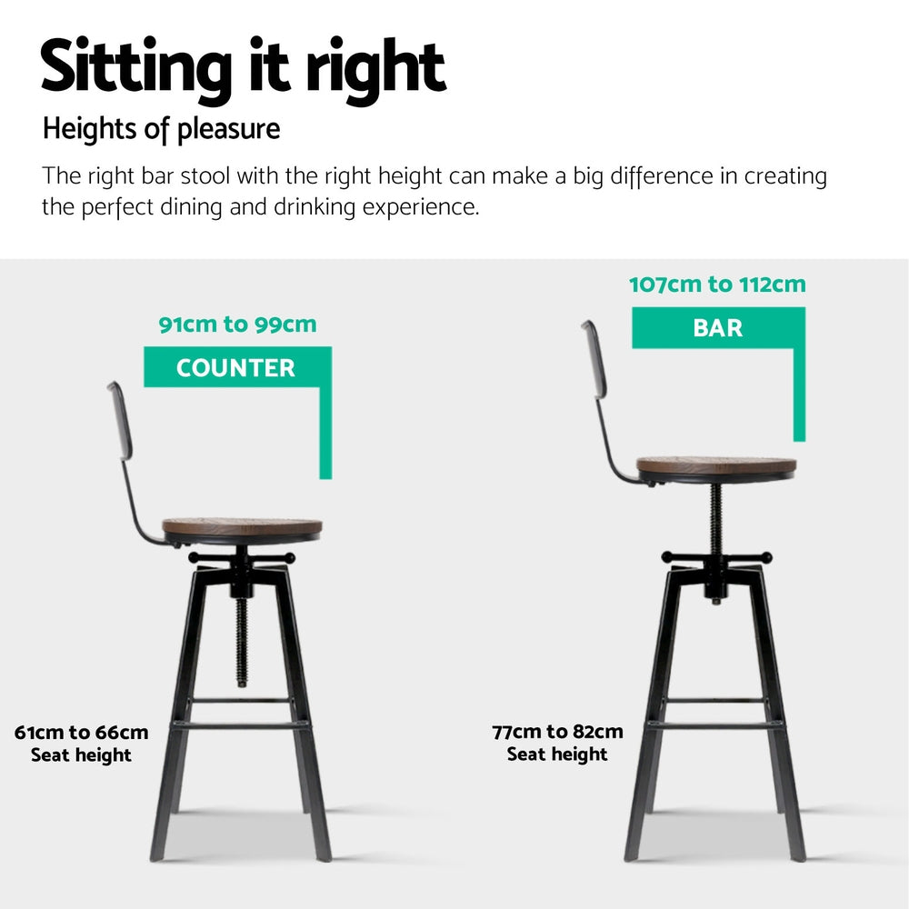 4x Bar Stools Kitchen Dining Chairs Adjustable Wood Stool w/Backrest