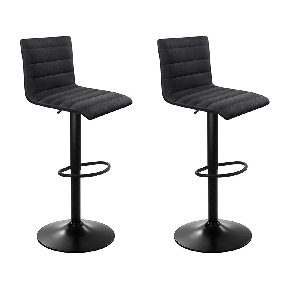 2x Bar Stools Gas Lift Linen Fabric Black