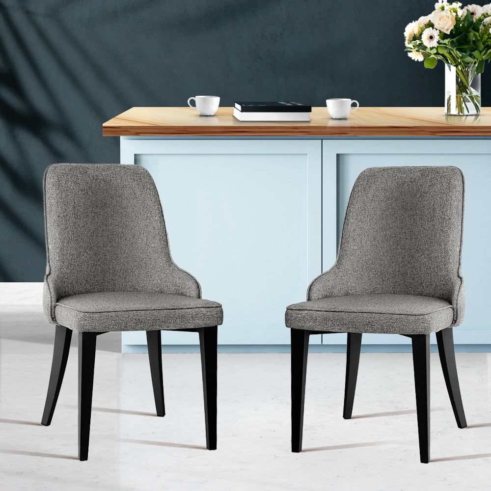 Dining Chairs Set of 2 Linen Fabric Grey