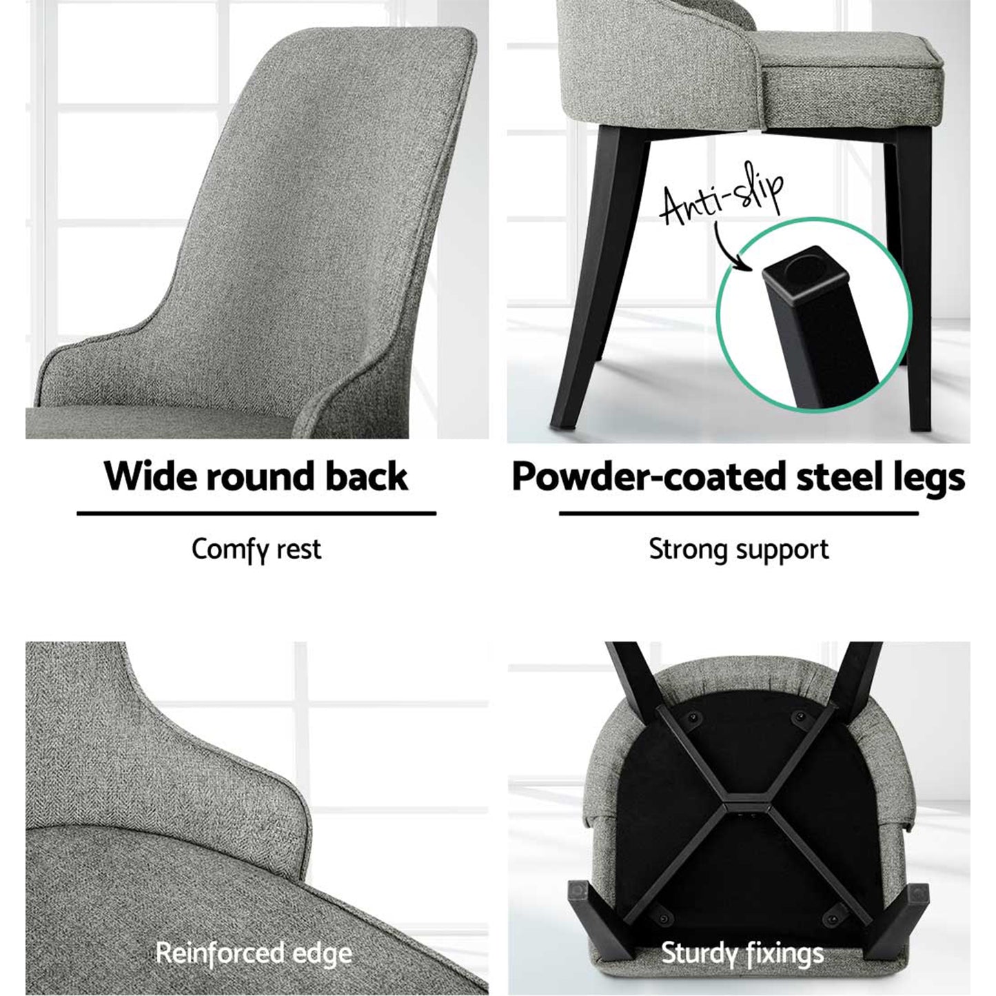 Dining Chairs Set of 4 Linen Fabric Grey