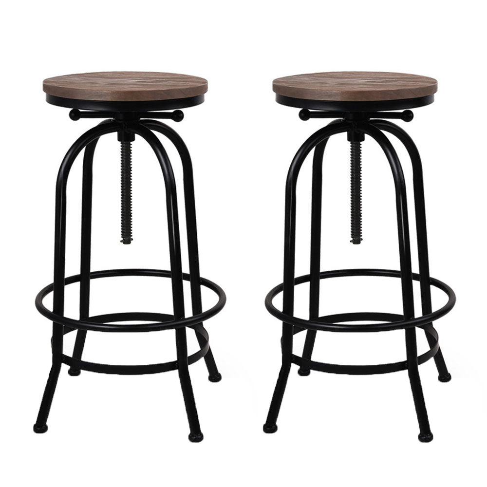 2x Bar Stools Adjustable Wood Chairs