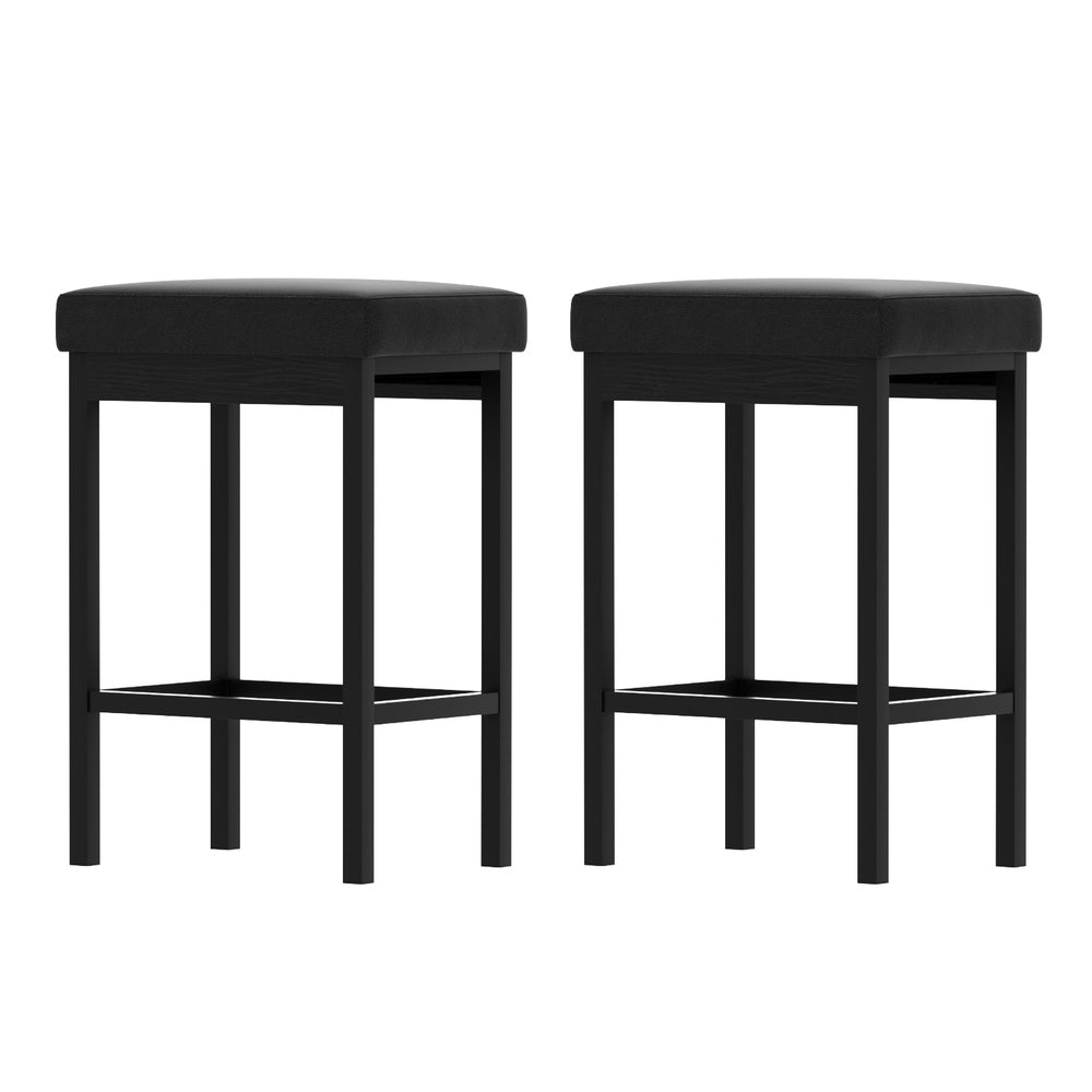 2x Metal Bar Stools PU Seat Dining Counter Chairs
