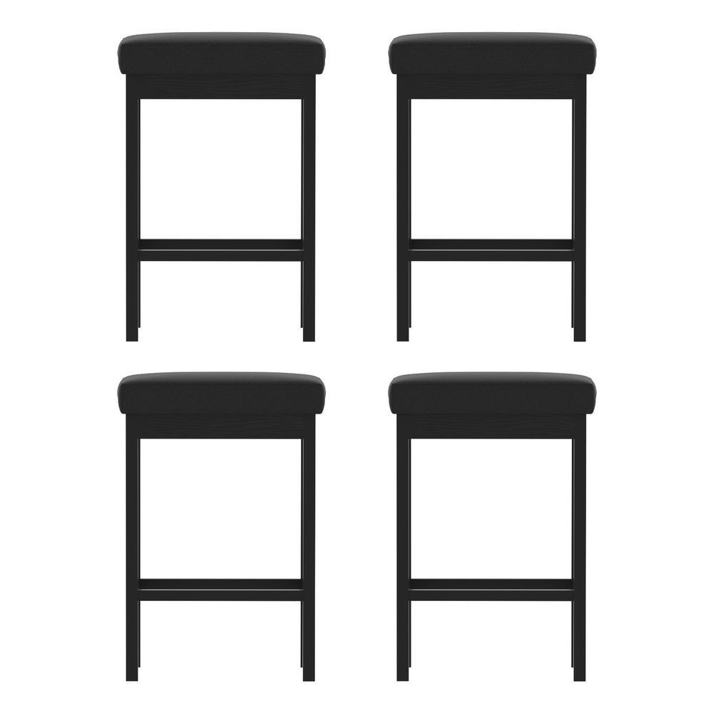 A Set of 4 Metal Bar Stools PU Seat Dining Counter Chairs