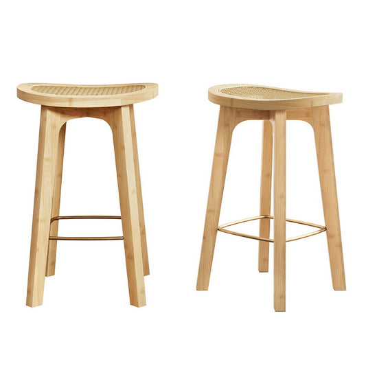 2x Bar Stools Bamboo Rattan Stool Counter Chair Kitchen Barstools