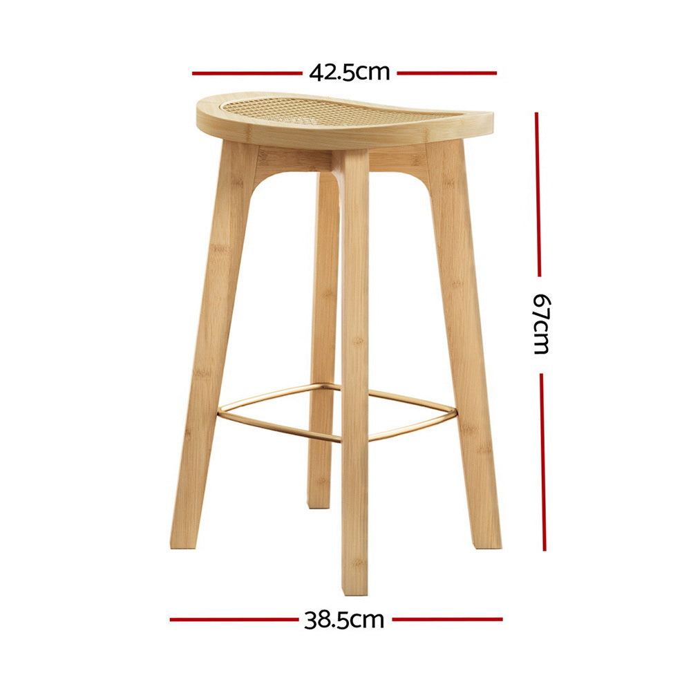 2x Bar Stools Bamboo Rattan Stool Counter Chair Kitchen Barstools