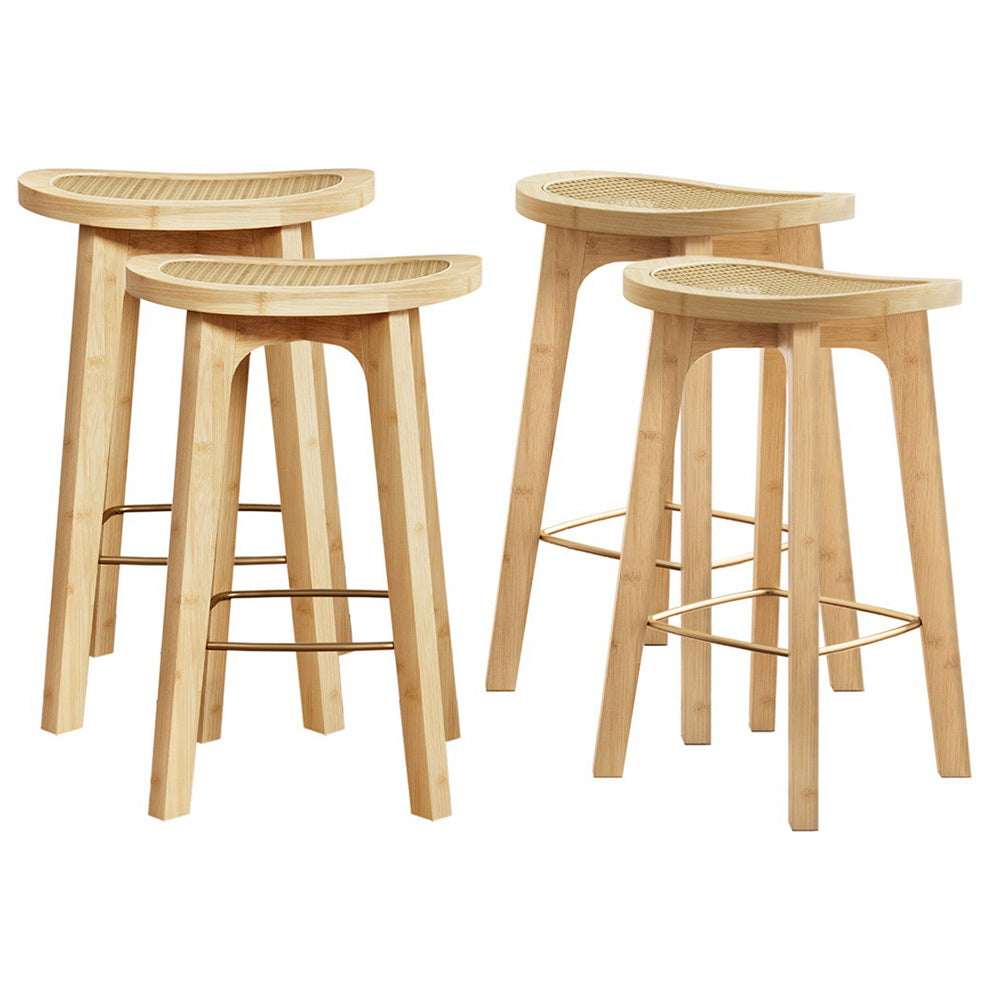 4x Bar Stools Bamboo Rattan Stool Counter Chair Kitchen Barstools