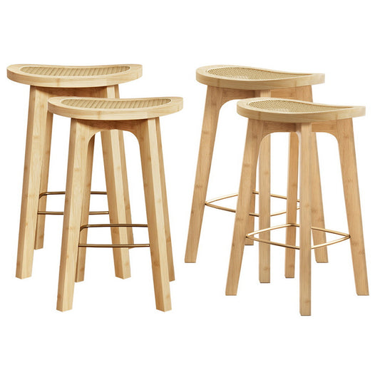 4x Bar Stools Bamboo Rattan Stool Counter Chair Kitchen Barstools