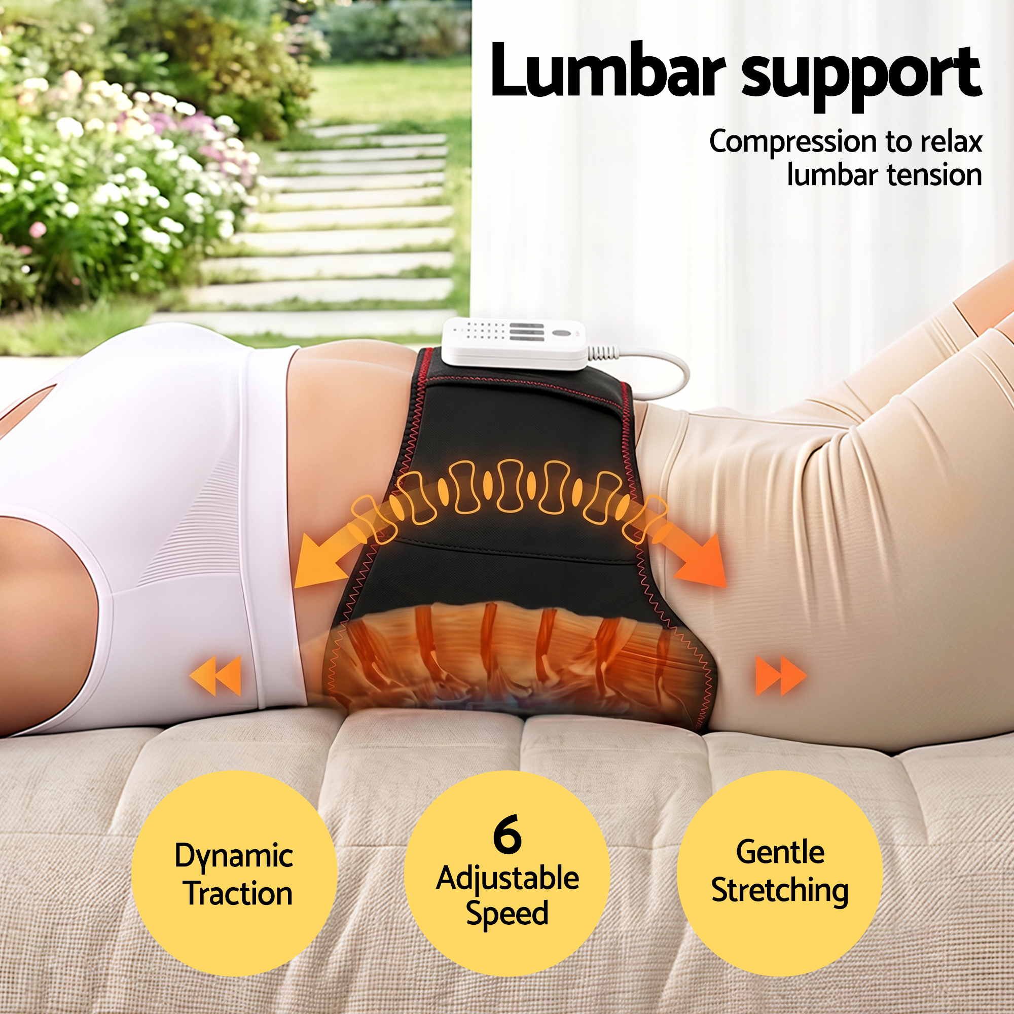 Livemor Back Massager for Sciatica Relief, Airbag Traction and Heat Lumbar Support Belt, 124cm