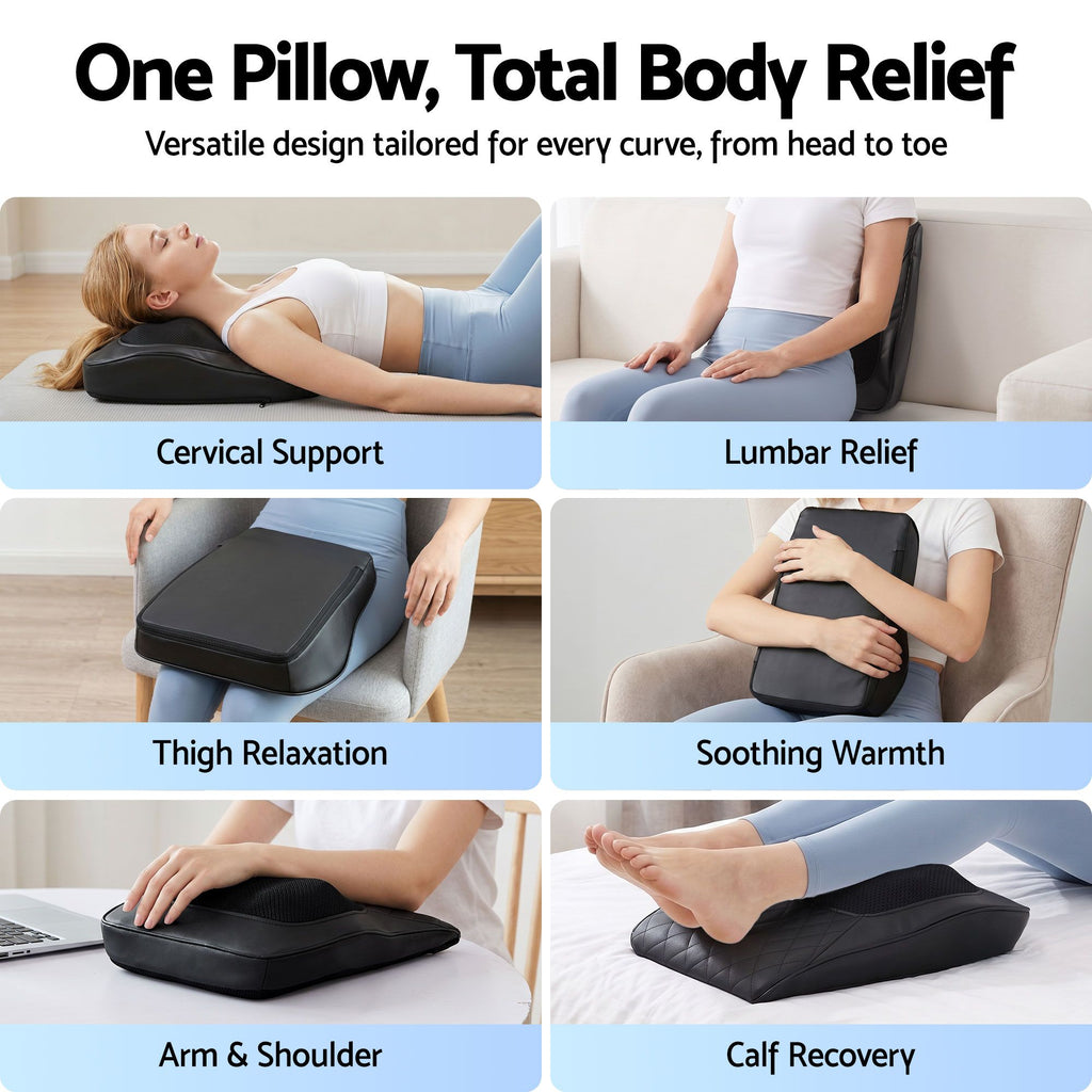 Livemor Back Massager with Heat and Traction, Neck and Shoulder Massage Pillow, Ergonomic Backrest for Office Chair & Sofa, Lumbar Support Cushion with 2-Level Thermal Relief, 6 Modes for Cervical & Full Body Pain Relief, Large