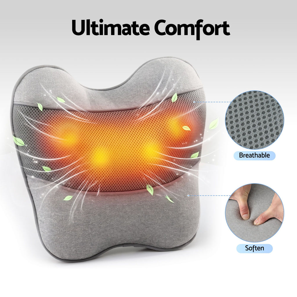 Livemor Back Massager with Heat, USB Neck and Shoulder Massage Pillow, 3-Speed Ergonomic Lumbar Support Cushion for Office Chair, Portable Muscle Relief for Back, Thigh & Calf, Grey