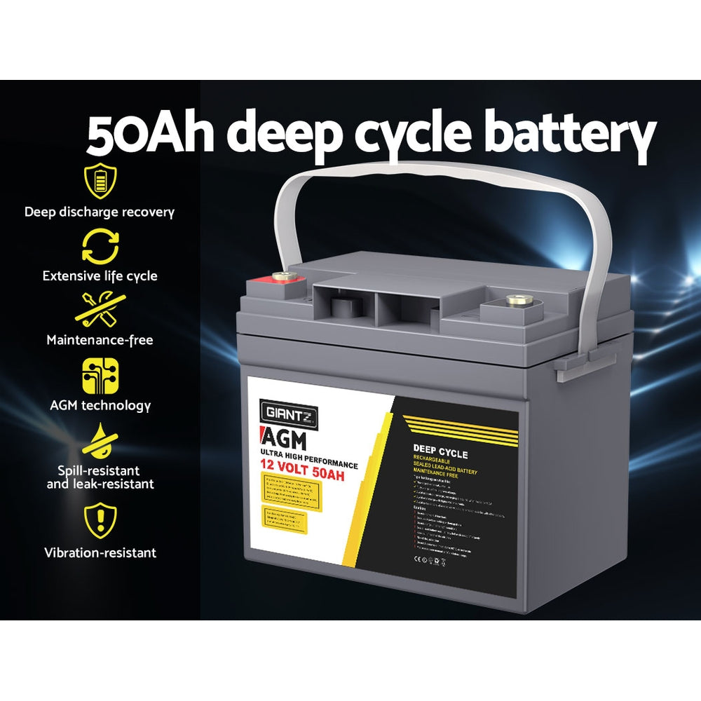 AGM Deep Cycle Battery 12V 50Ah x2 Box Portable Solar Caravan Camping