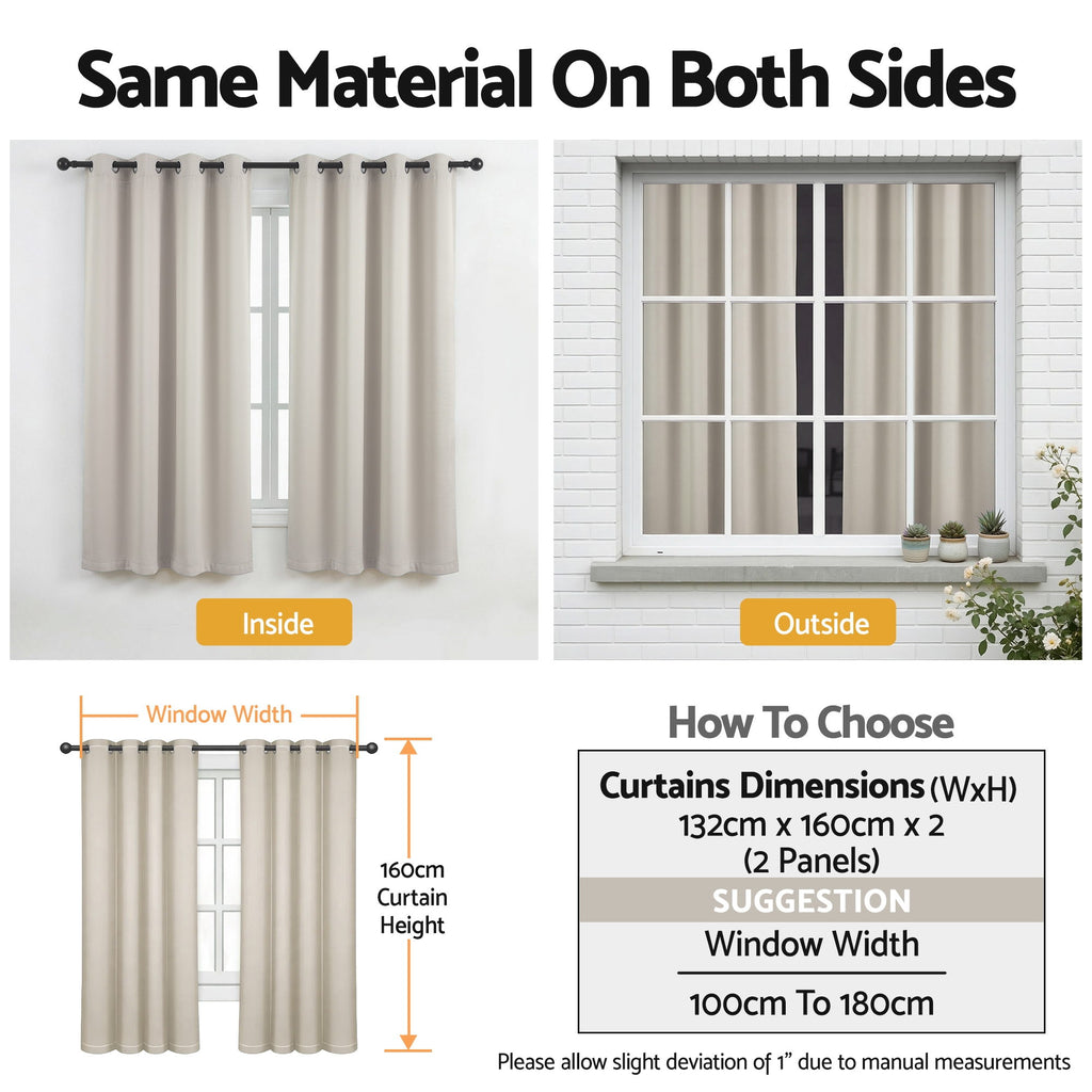 Artiss Blockout Curtains 2X 132x160cm Thermal Insulated Eyelet Drapes Beige