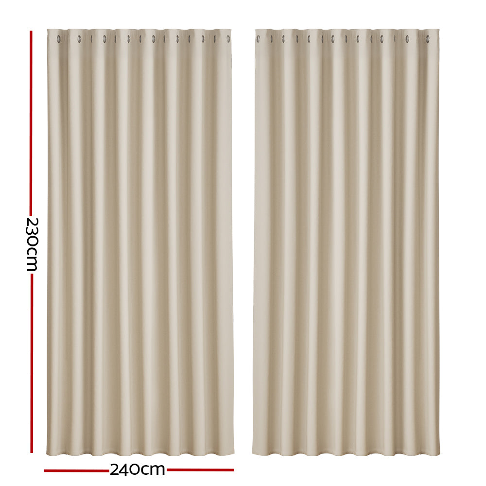2X Blockout Curtains Eyelet 240x230cm Beige