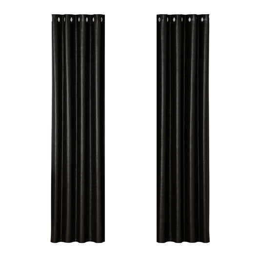 2X Blockout Curtains Eyelet 140x230cm Black Shine