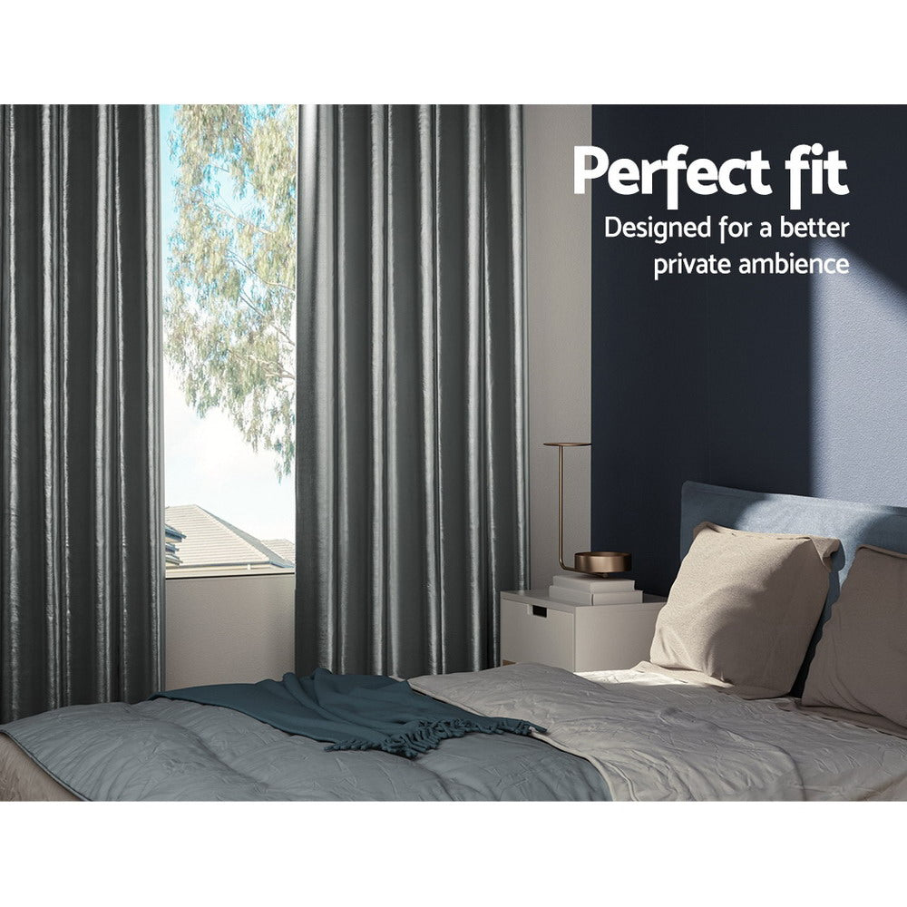 2X Blockout Curtains Eyelet 140x230cm Grey Shine