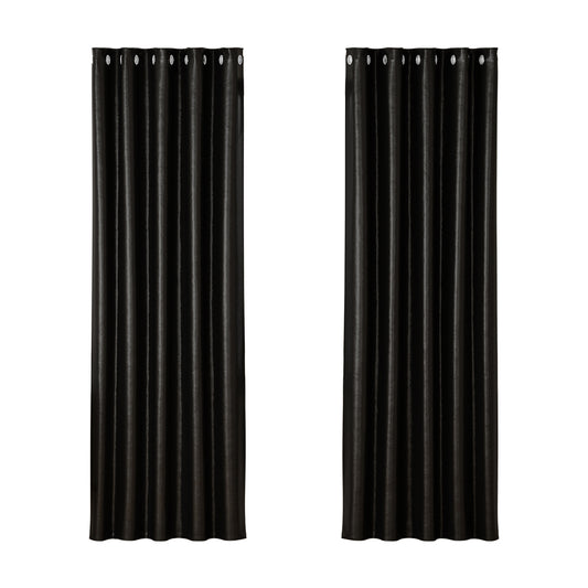 2X Blockout Curtains Eyelet 180x213cm Black Shine