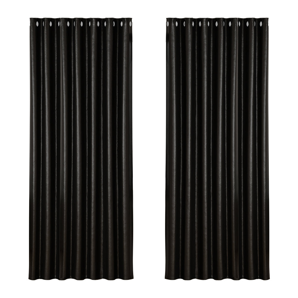 2X Blockout Curtains Eyelet 240x230cm Black Shine
