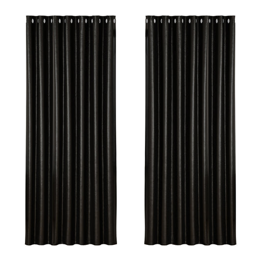 2X Blockout Curtains Eyelet 240x230cm Black Shine