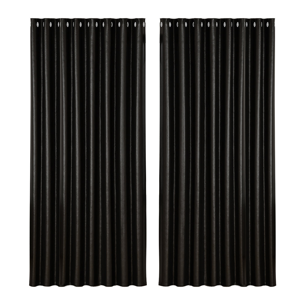 2X Blockout Curtains Eyelet 300x230cm Black Shine