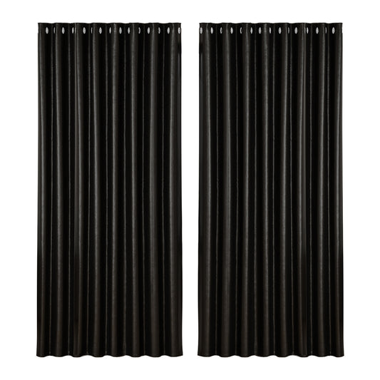 2X Blockout Curtains Eyelet 300x230cm Black Shine