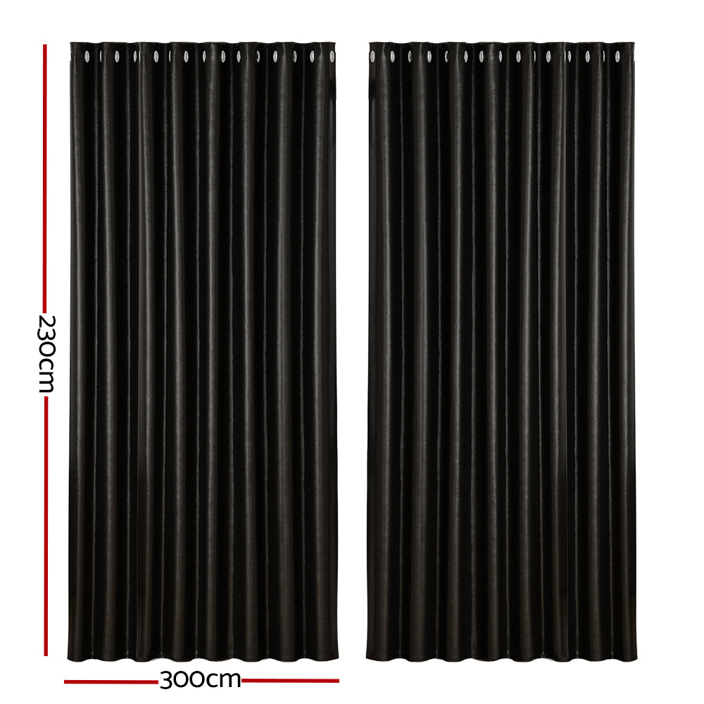 2X Blockout Curtains Eyelet 300x230cm Black Shine