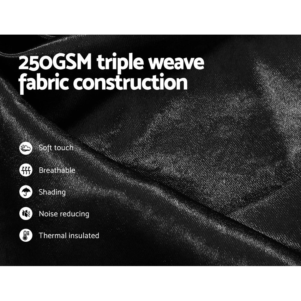 2X Blockout Curtains Eyelet 300x230cm Black Shine