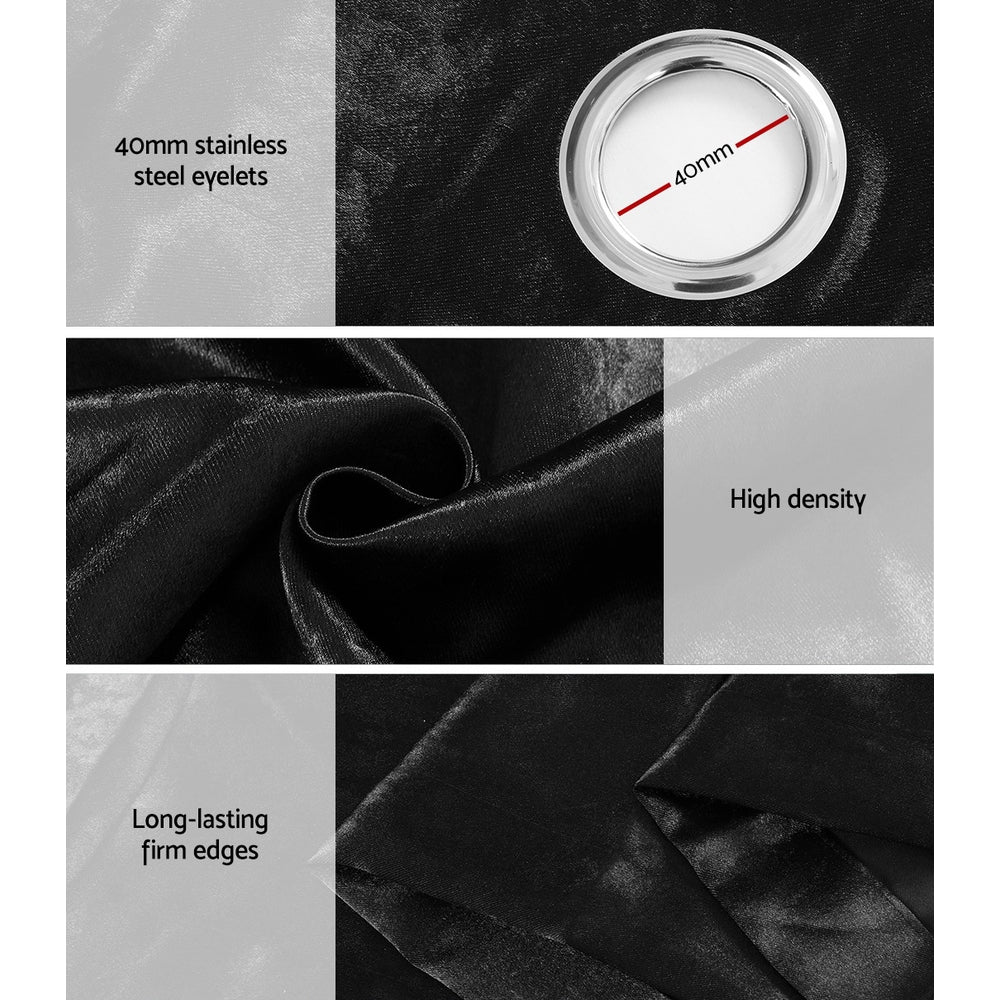 2X Blockout Curtains Eyelet 300x230cm Black Shine