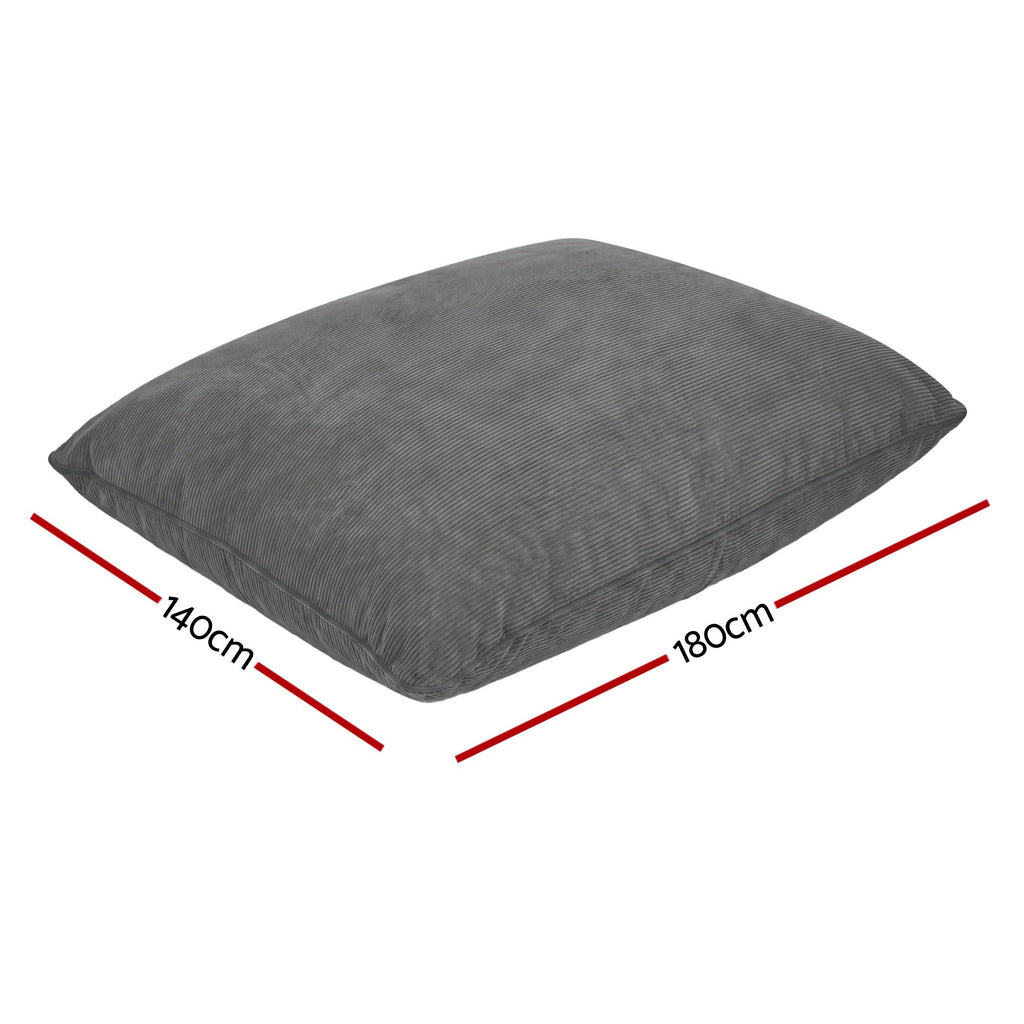 Artiss 3 in 1 Bean Bag Chair Cover (No Filler) Convertible Bean Bag for Adults, Corduroy Stuffed Animal Storage Bean Bag Cover Washable for Living Room Bedroom, Grey