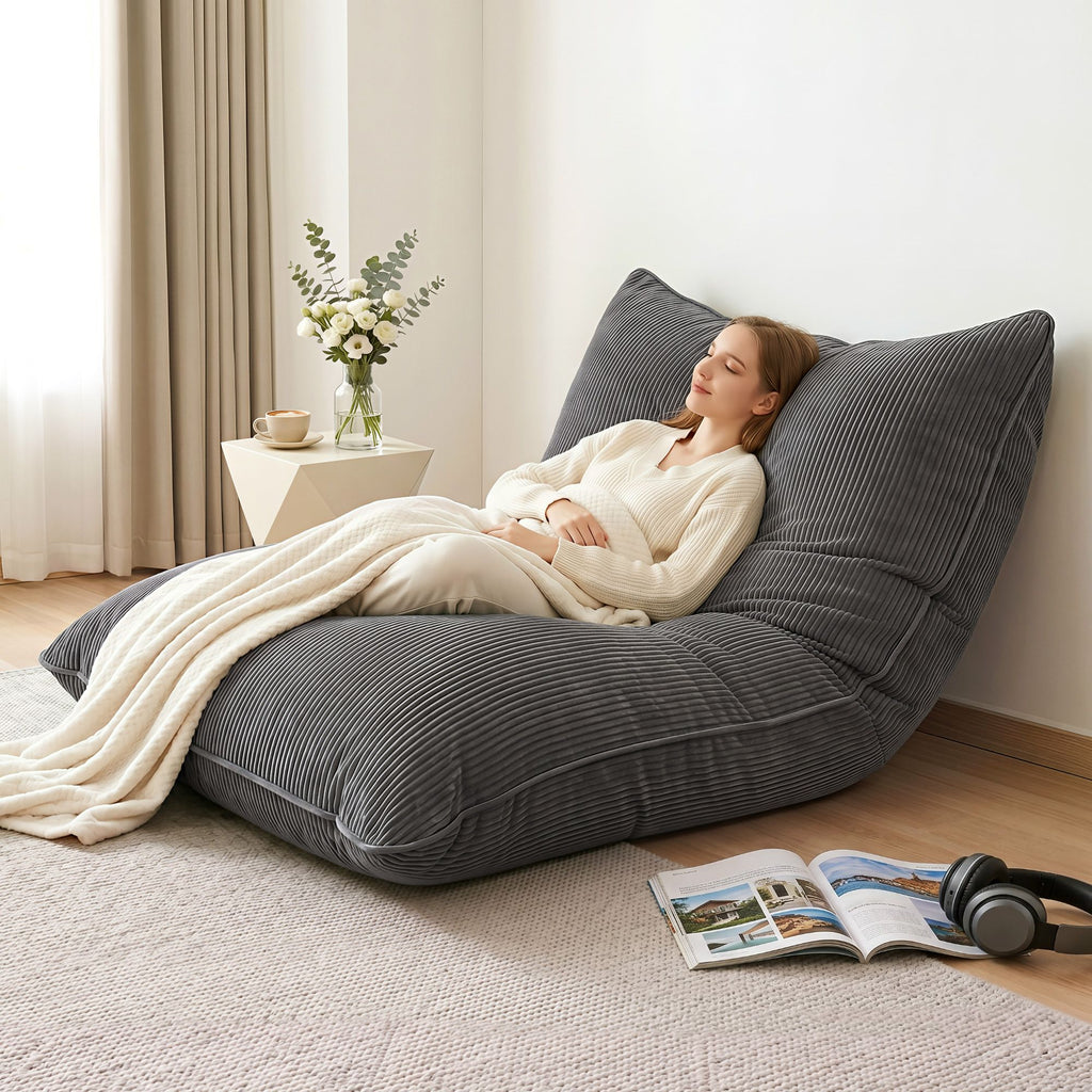 Artiss 3 in 1 Bean Bag Chair Cover (No Filler) Convertible Bean Bag for Adults, Corduroy Stuffed Animal Storage Bean Bag Cover Washable for Living Room Bedroom, Grey